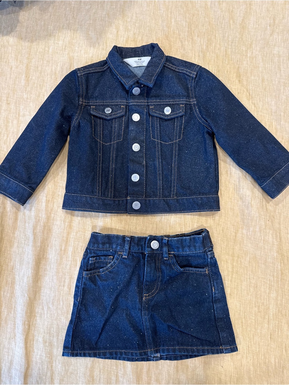H&M Kids Navy Blue Denim Jacket and Skirt Set